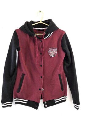 Stratford Hall Sabres Zip Up Hooded Sweatshirt Womens Size Small Burgundy Black